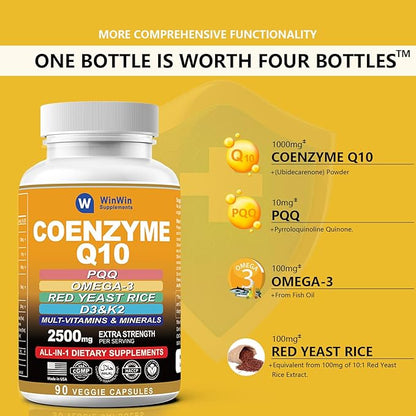 CoQ10 | Coenzyme Q10 1000mg PQQ 3 Fish D3 K2 K2 & 90 Capsules