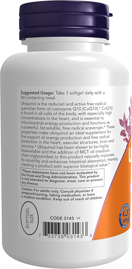 NOW Supplements, Ubiquinol 100 mg, High CoQ10), 120 120 Softgels