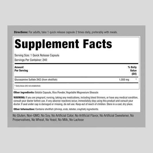 Piping Rock Glucosamine Sulfate 1000mg 240 Capsules