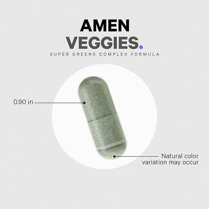 Amen Veggies, Daily Veggies Vitamins Supplement, Vegetables Vegan Blend & Whole-Food Raw Greens Multivitamin Capsules, Mushroom Complex, Superfood, Minerals, Green Vegetable Nutrients, Non-GMO, 90 ct