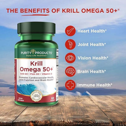Purity Products Krill Omega 50 (Krill 1000mg + 500mcg + 200mg + 500 IU) 60 Mini