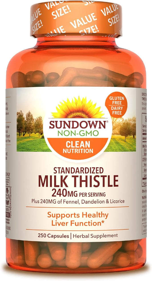 Sundown Standardized Milk Thistle 240 mg, 250 Capsules