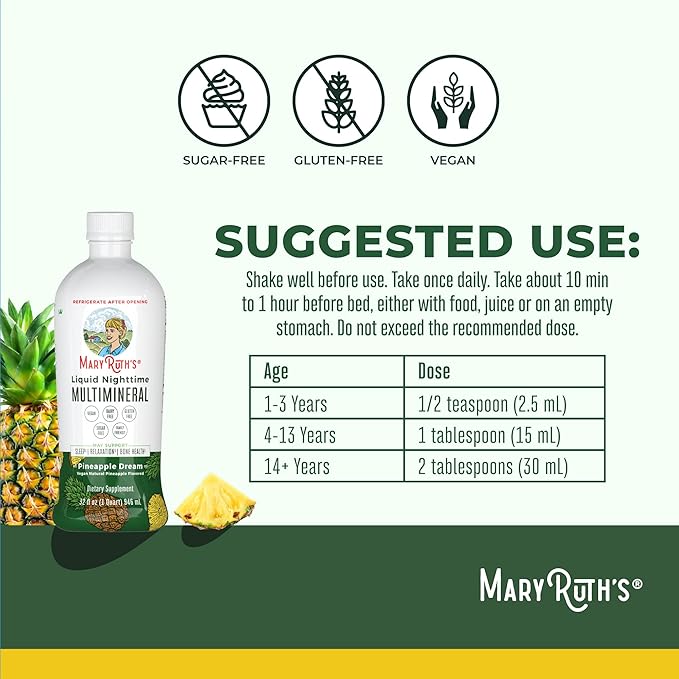 MaryRuth Organics Nighttime Liquid Multimineral Sleep 4 Flavors, 32 Servings 32 Fl