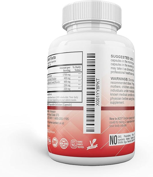 Vicksson Apple Cider Vinegar Pills 1700 mg of ACV with Garlic, Ginger, Lemon & Honey for Weight, Detox, Cleanse, Appetite, Bloating, Metabolism & Immune Support | 120 Capsules