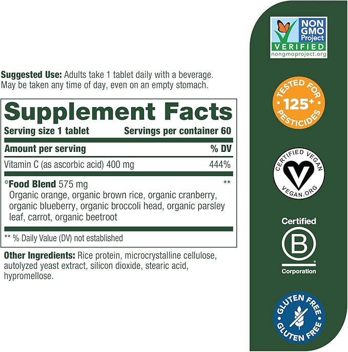 MegaFood Ultra C 400 mg 60 Tablets, 60 Servings
