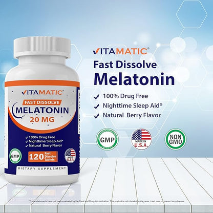 Vitamatic Melatonin 20mg Tablets 20 MG (1/2 Tablets 10mg) (120 (120 Count 6))
