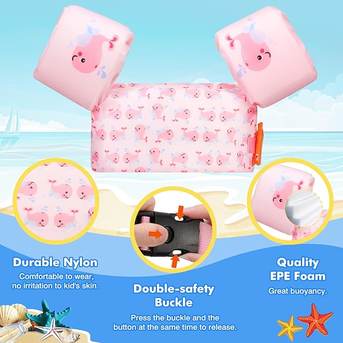 Moko Toddler Swim Vest for Kids, 20-50 lbs/22-66 lbs Clearance Swim Arm Band Cartoon Swimming Wings Pool Float Vests Sleeves Shoulder Straps Arm Floaties for Children Learn to Swim