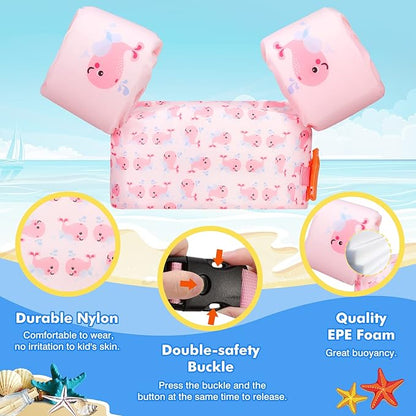 Moko Toddler Swim Vest for Kids, 20-50 lbs/22-66 lbs Clearance Swim Arm Band Cartoon Swimming Wings Pool Float Vests Sleeves Shoulder Straps Arm Floaties for Children Learn to Swim