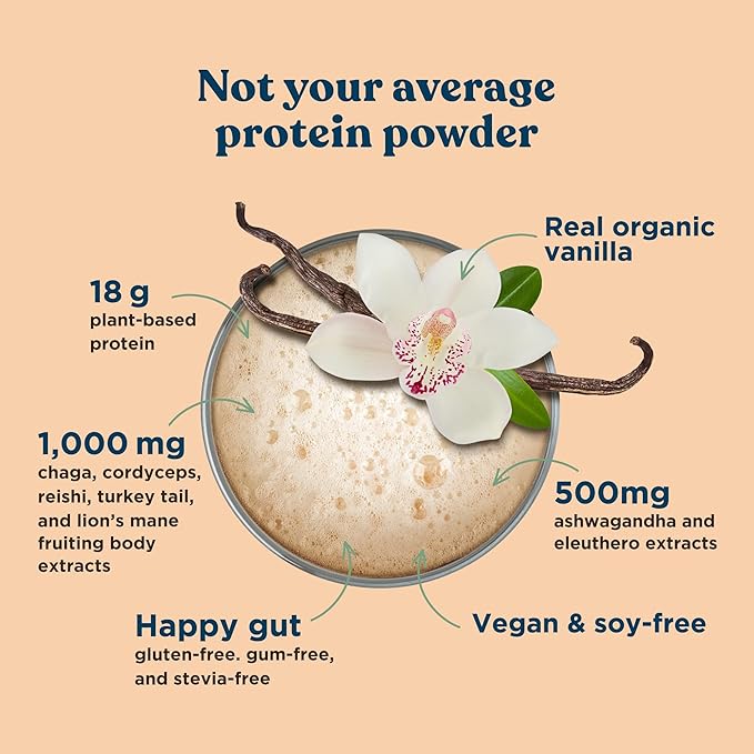 Four Sigmatic Organic Vegan Protein Powder 18g Plant-Based 21.16oz, 15 15 Servings
