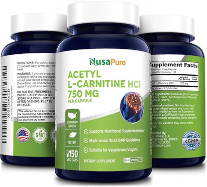 NusaPure Acetyl L-Carnitine 750mg per Caps 150 Veggie