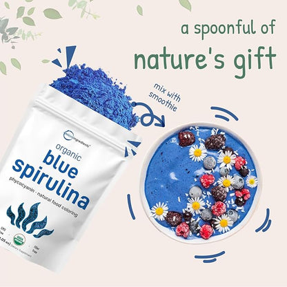 Organic Blue Spirulina Powder (Phycocyanin Extract), 30 Servings - No Fishy Smell, 100% Vegan Protein from Blue-Green Algae, Natural Luminous Food Coloring for Smoothies, Baking, Drinks & Cooking