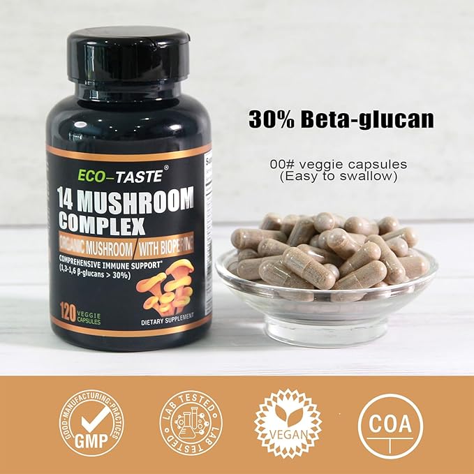 14 Mushrooms Supplement 120 Capsules 30% Beta-Glucan