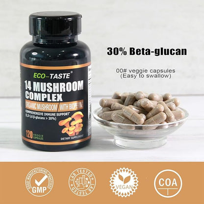 14 Mushrooms Supplement 120 Capsules 30% Beta-Glucan