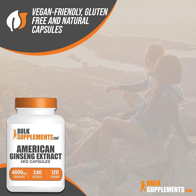 BulkSupplements.com American Ginseng Capsules 2 Capsules (4000mg Equivalent), 240 Veg 1)