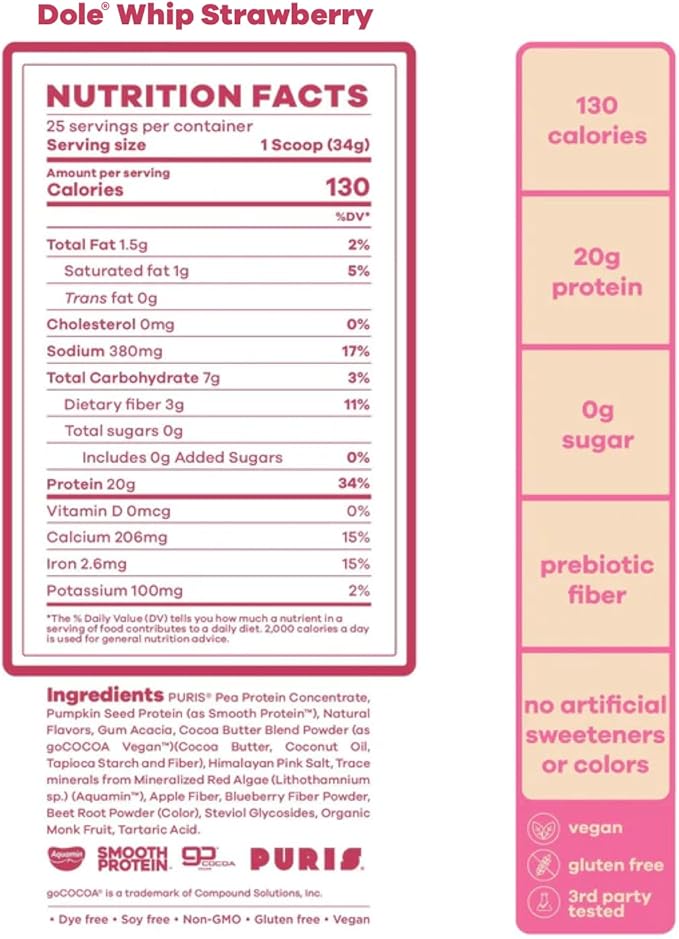 BEAM Be Amazing Dole Vegan Protein Powder 20g Plant-Based 25 Servings