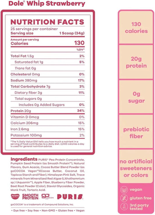 BEAM Be Amazing Dole Vegan Protein Powder 20g Plant-Based 25 Servings