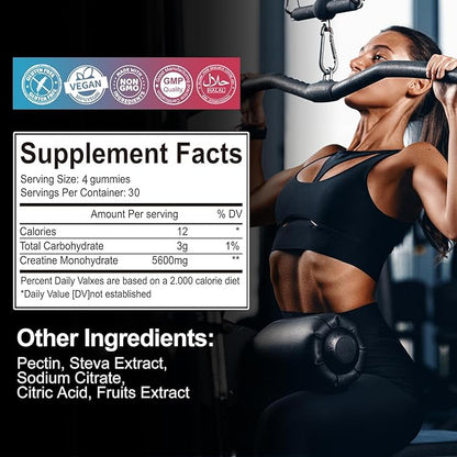 2 Pack Creatine Monohydrate Gummies for Men & Women 120 CT - 5000mg of Creatine Monohydrate per Serving - Sugar Free Chewable Creatine for Muscle Strength, Muscle Builder, Energy Boost