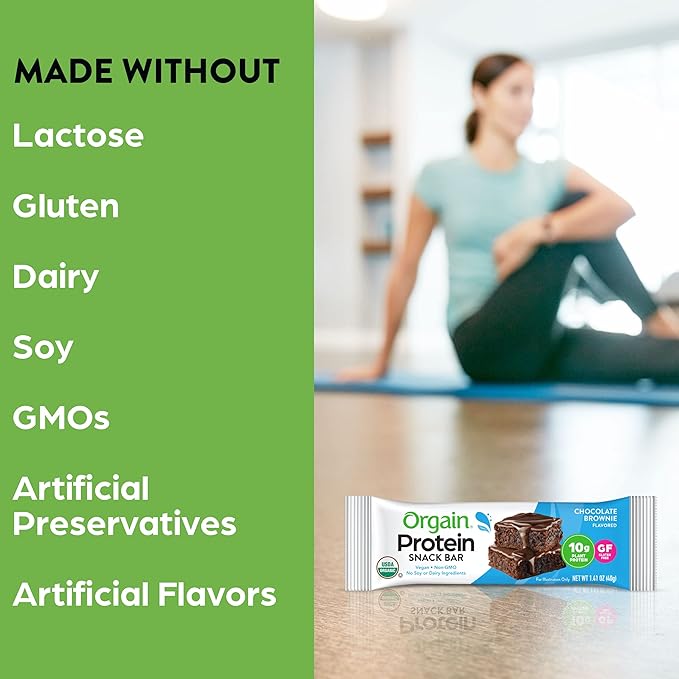 Orgain Organic Vegan Protein Bars, Chocolate Brownie 10g Plant 1.41 Oz 12)