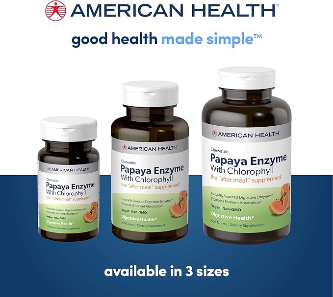 American Health Papaya Enzyme with Chlorophyll 600 Count (200 Total