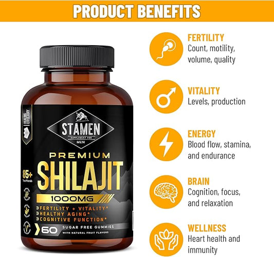30,000 MG Shilajit, Sugar-Free Non-Gmo Supplement Gummies, Natural Organic Fruit Flavor, Fulvic Acid 60 Count
