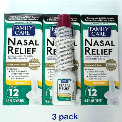 FamilyCare Nasal Relief Spray, Pump Mist, 12 Hours, 3 Pack