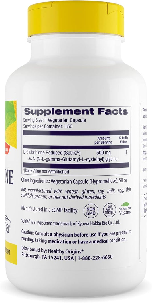 Healthy Origins L-Glutathione (Setria) Reduced, 500 mg 60 Veggie