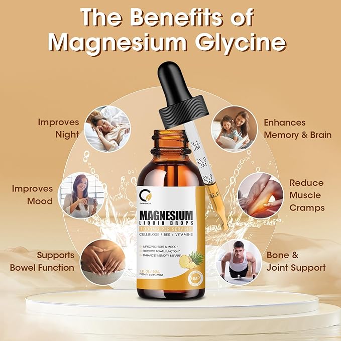 (2 Pack) ORGEUOS Magnesium Glycinate Supplement 1000mg High B6, D,