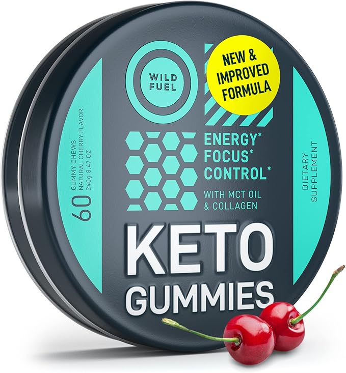 MCT Oil Keto Gummies Collagen Metabolism Booster - Pre Workout Gummy Energy Chews Keto Candy - Physical and Mental Energy, Low Carb, Low Calorie - 60 Cherry Collagen Gummies For Women and Men