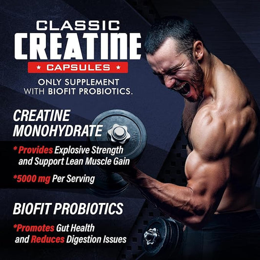 Creatine Monohydrate Capsules - 5000mg + BioFit™ (Max Strength) Supports Muscle Growth & Recovery, Performance, Cognitive Health - Creatine Pills for Men & Women - Made in USA + 180 V Capsules