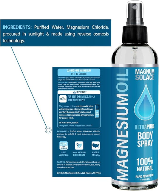 Pure Magnesium Oil Spray - 100% Natural Magnesium Spray - Sourced from The Dead Sea, 8 oz