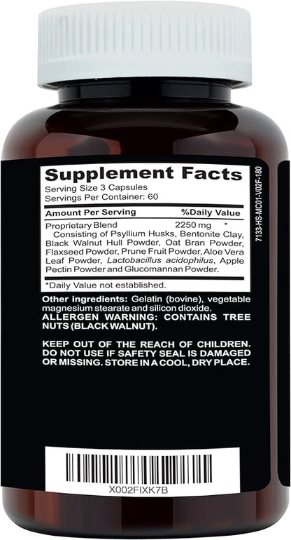 Clinical Daily Regular Cleanse Plus Natural Probiotic - Colon Cleanse & Gut Detox Supplement - Assists with Energy and Constipation Relief - Herbal Dietary Fiber Psyllium Husk Capsules - 180 Count