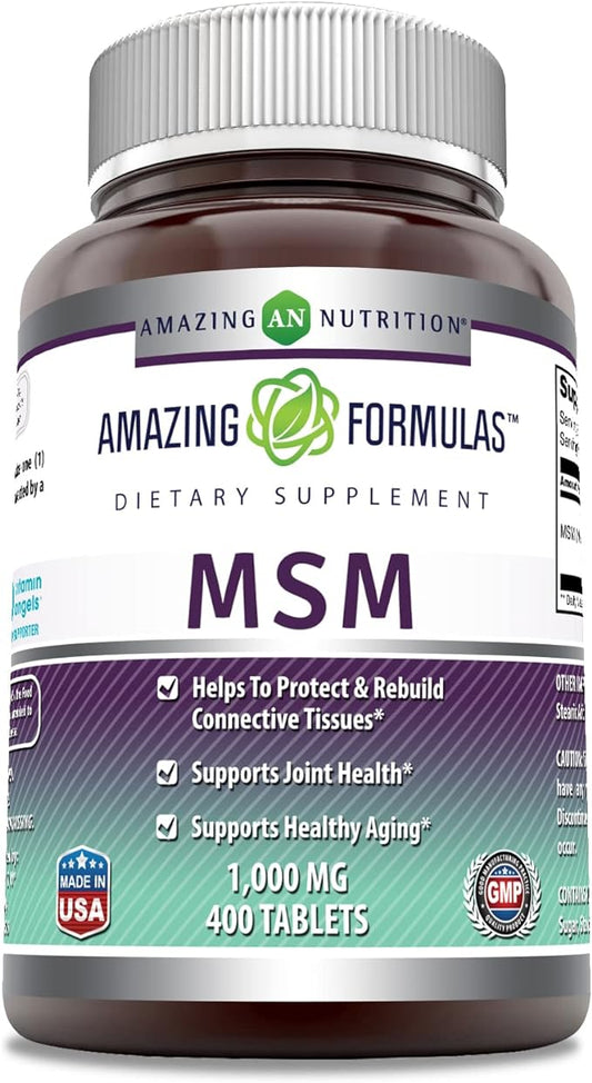 Amazing Formulas MSM (Methylsulfonylmethane) Supplement 1000 Mg 400 Tablets
