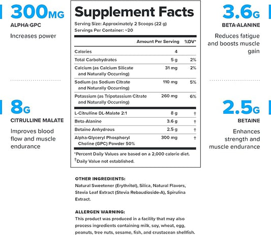 LEGION Pulse Pre Workout Supplement - All Natural Nitric Oxide Preworkout Drink to Boost Energy, Creatine Free, Naturally Sweetened, Beta Alanine, Citrulline, Alpha GPC (Caffeine Free Blue Razz)
