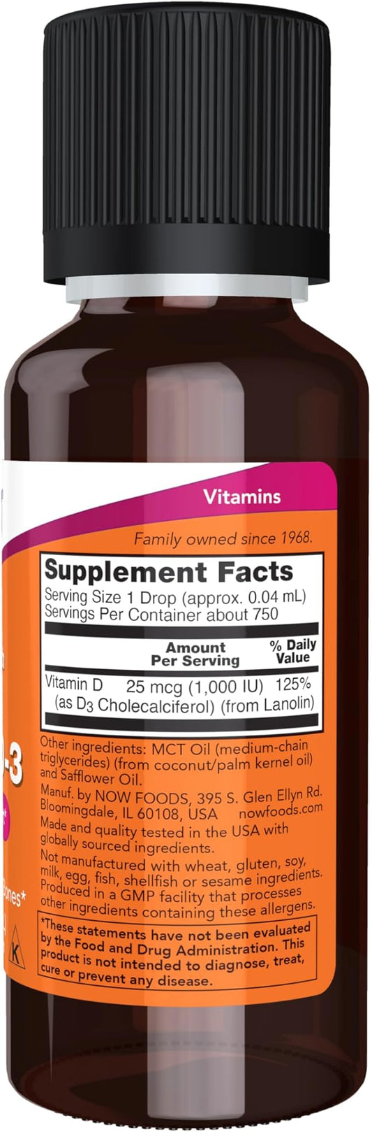 NOW Supplements, Liquid Vitamin D-3, Extra 1-Ounce
