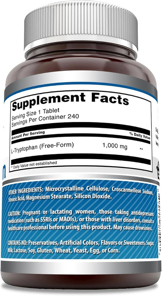 Amazing Formulas L-Tryptophan 1000mg Tablets Supplement (240 Count)