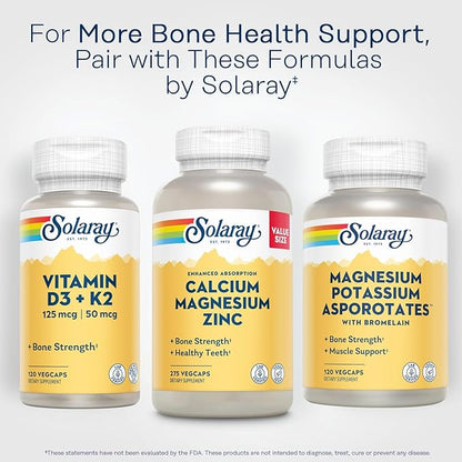 SOLARAY Calcium Magnesium Zinc Supplement 1000mg, Magnesium 500mg - 60 Day 68 Servings, 275 VegCaps