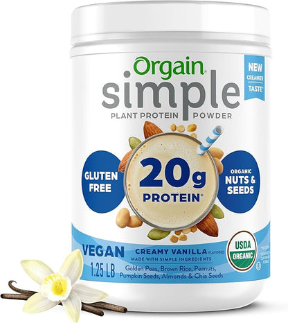 Orgain Organic Simple Vegan Protein Powder, Vanilla 20g Plant 1.25lb
