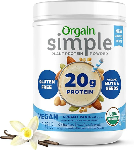 Orgain Organic Simple Vegan Protein Powder, Vanilla 20g Plant 1.25lb