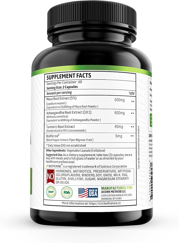 Maca Root 10,000 mg, Ashwagandha 6000mg 120 Capsules