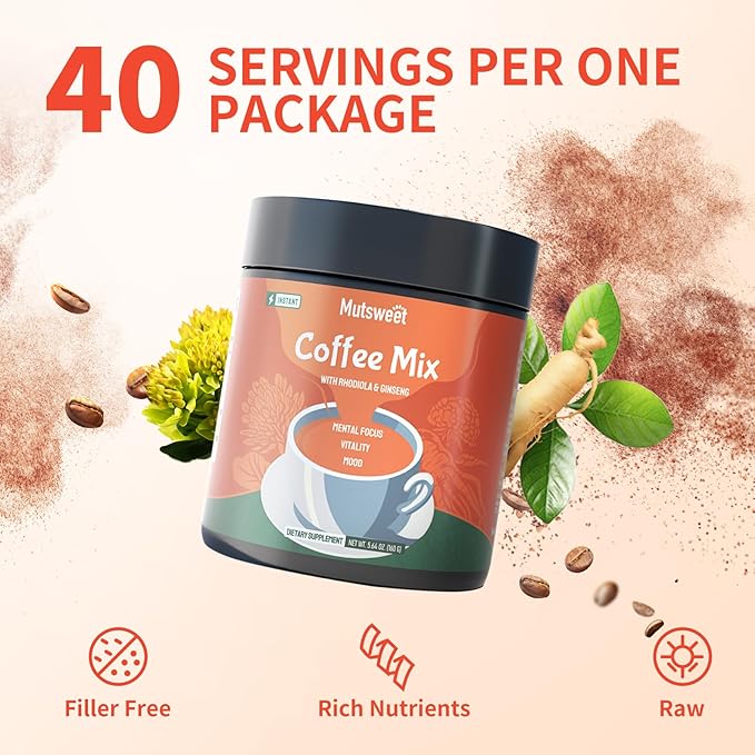Mutsweet Rhodiola Rosea Instant Coffee Mix 40 Servings,