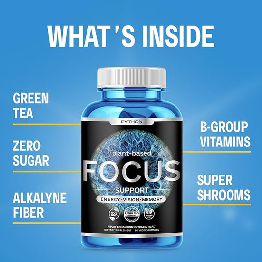 PYTHON FOCUS Brain Health Supplement 2 Eye D3, K2 K2 & B6, Zinc, 60 Vegan