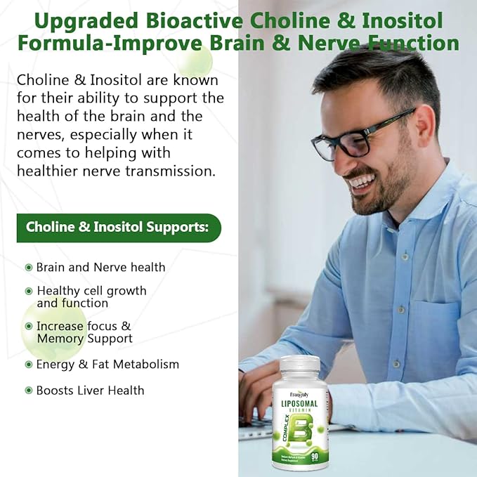 Active B Complex Liposomal B Vitamins with Choline Inositol, 90 Softgels B1, B2, B3, B5, B6, Biotin, Folate, B12 Methylcobalamin- Immune, Energy, Brain and Heart Support-2 Bottles