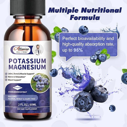 2 Pack Potassium Magnesium Supplement Liquid - High Absorption Calm Magnesium Complex & Potassium Plus Calcium, Vitamin D3, Zinc for Leg Cramps & Bone & Energy & Immune Support - 4 Fl oz