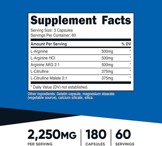 Nutricost Nitric Oxide Booster 2250mg, 180 Capsules - 750mg Per Casule, 60 Servings - Gluten Free and Non-GMO