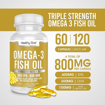 Triple Strength Omega 3 Fish Oil Supplement 1000mg Gel 400mg EPA, 300mg DHA, 100mg Other 3 Fatty 3 Capsules, 60 Gel