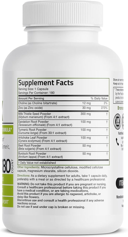 Bronson Liver Detox Advanced Detox & Cleansing Formula Supports Health Liver Function with Milk Thistle, Dandelion Root, Turmeric, Artichoke Leaf & More, Non-GMO, 180 Vegetarian Capsules