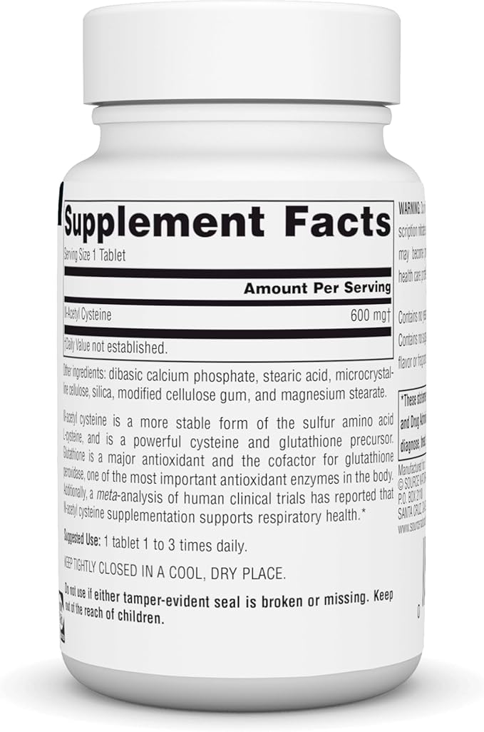 Source Naturals N-Acetyl Cysteine Antioxidant Support 600 mg 60 Tablets
