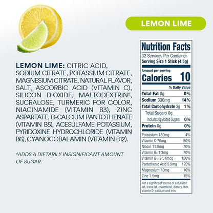 DripDrop Hydration - Zero Sugar Lemon Lime - Electrolyte Drink Mix Single Serve Powder Packets | Non-GMO, Gluten Free, Vegan | 32 Sticks