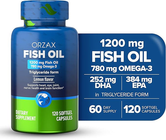 ORZAX Omega 3 Fish Oil 1200 mg 3 Supplement 120 Softgels