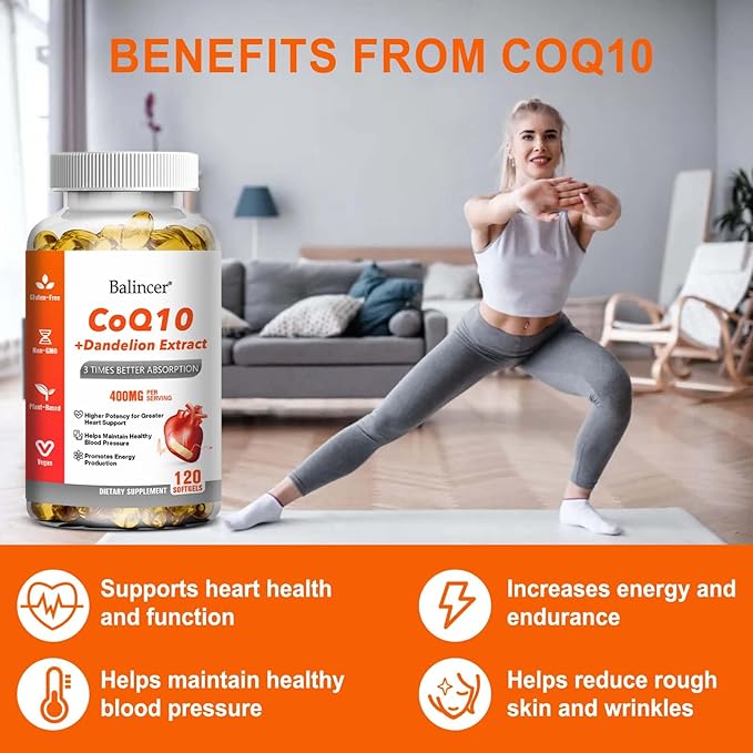 CoQ10 and Black Pepper Extract 400mg 120 Softgels, Q10(Ubiquinone) Supplement 3 Times